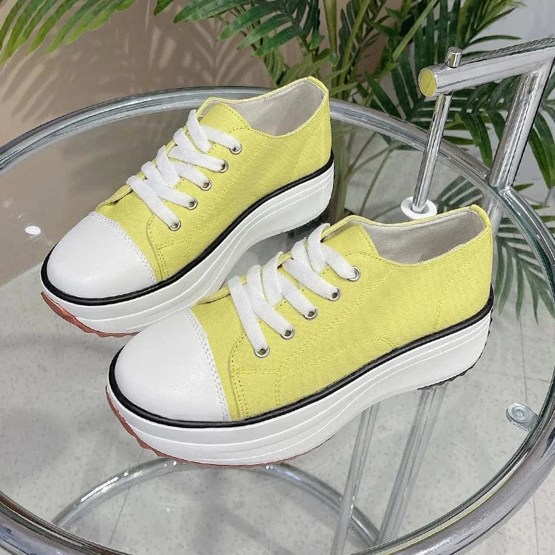 43 / Yellow 2024 new autumn casual chic trendy style shoes ladies  thick bottom blank sneakersladies casual shoes
