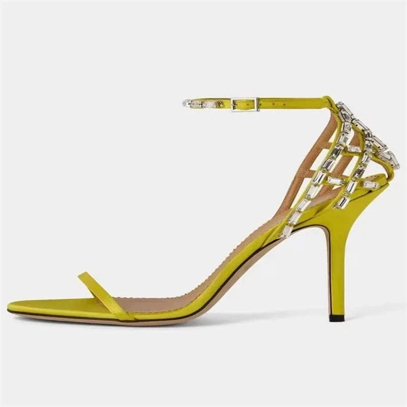 43 / Yellow Summer Sandals Women Fashion Round-toe Open-toe Zapatos De Mujer Hollow Out Ankle Strap High Heel Sandals Ladies Party Sandalias