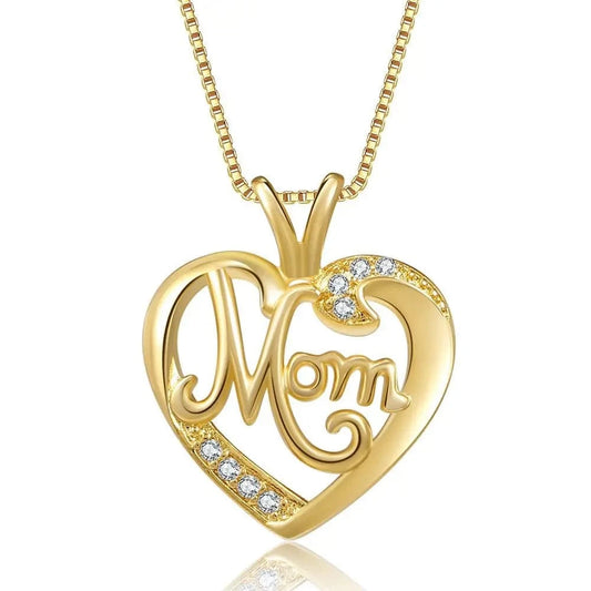44+5.6cm / Gold High Quality Stainless Steel Women Alphabet MOM Heart-Shaped Lovers Pendant Necklace