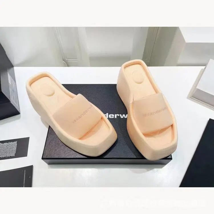44 / color6 New High Quality High Wedge Heel Thick Sole Summer Women'S Square Sandals Slippers