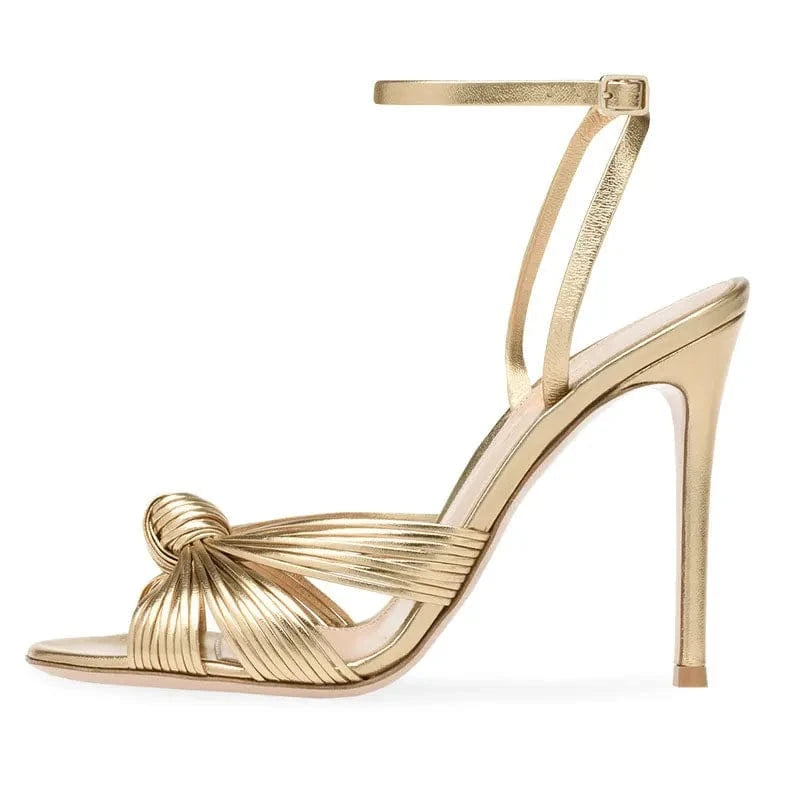 44 / Gold Custom Large Size 34-46 Party Fashion Women Stiletto Thin Heel Ankle Strap High Heel Gold Sandal