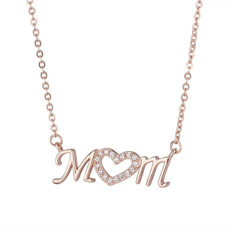 45+5cm / Rose Gold Plated MD04 Mothers Day Gift Minimalism Jewelry Heart Inlaid Zirconia Mom Letter Pendant 925 Silver Necklace For Women Mama Birthday