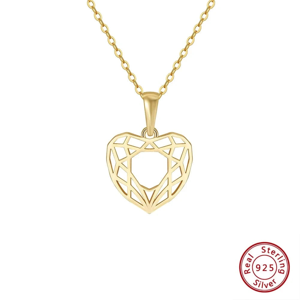 45cm/18inches / 14K Gold Plated RINNTIN SAPN37 14K Gold Plated Geometric Heart Pendant Hollow Woven Shape 45cm Necklace 925 Sterling Silver Women Jewelry