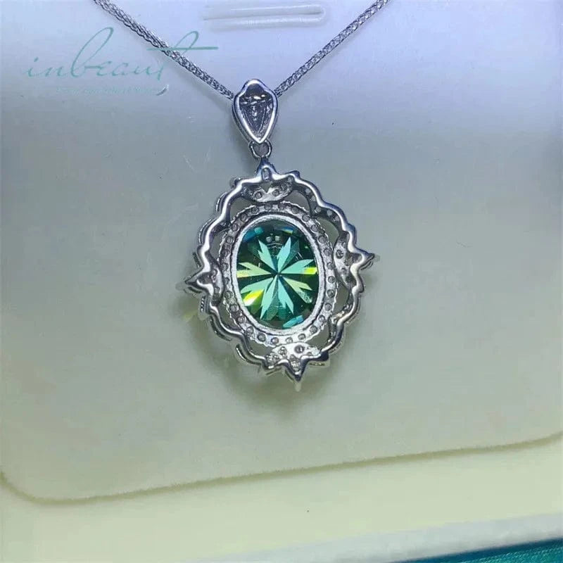 45cm / 5 carat Silver 925 Original 5 Carat Brilliant Cut Diamond Test Past Green Moissanite Blossom Pendant Necklace for Women Fine Jewelry