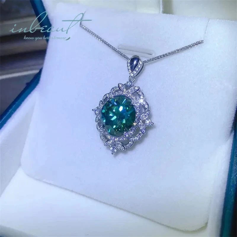 45cm / 5 carat Silver 925 Original 5 Carat Brilliant Cut Diamond Test Past Green Moissanite Blossom Pendant Necklace for Women Fine Jewelry