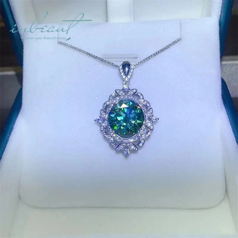 45cm / 5 carat Silver 925 Original 5 Carat Brilliant Cut Diamond Test Past Green Moissanite Blossom Pendant Necklace for Women Fine Jewelry