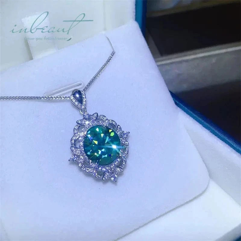 45cm / 5 carat Silver 925 Original 5 Carat Brilliant Cut Diamond Test Past Green Moissanite Blossom Pendant Necklace for Women Fine Jewelry
