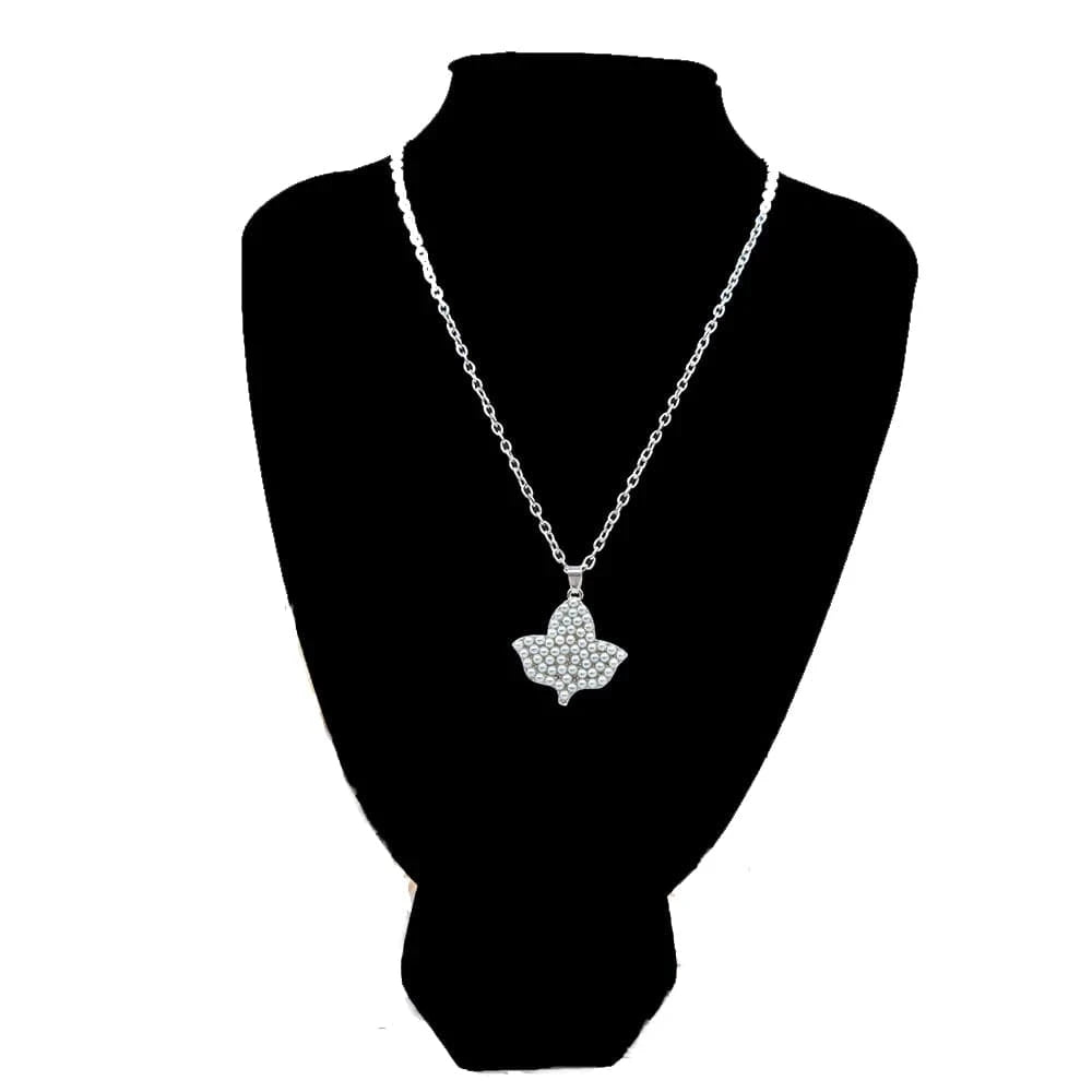 45cm+7cm / 1 / Silver Plated Handmade Greek Sorority White Pearl Rhinestone IVY Leaf Pendant Necklace Jewelry