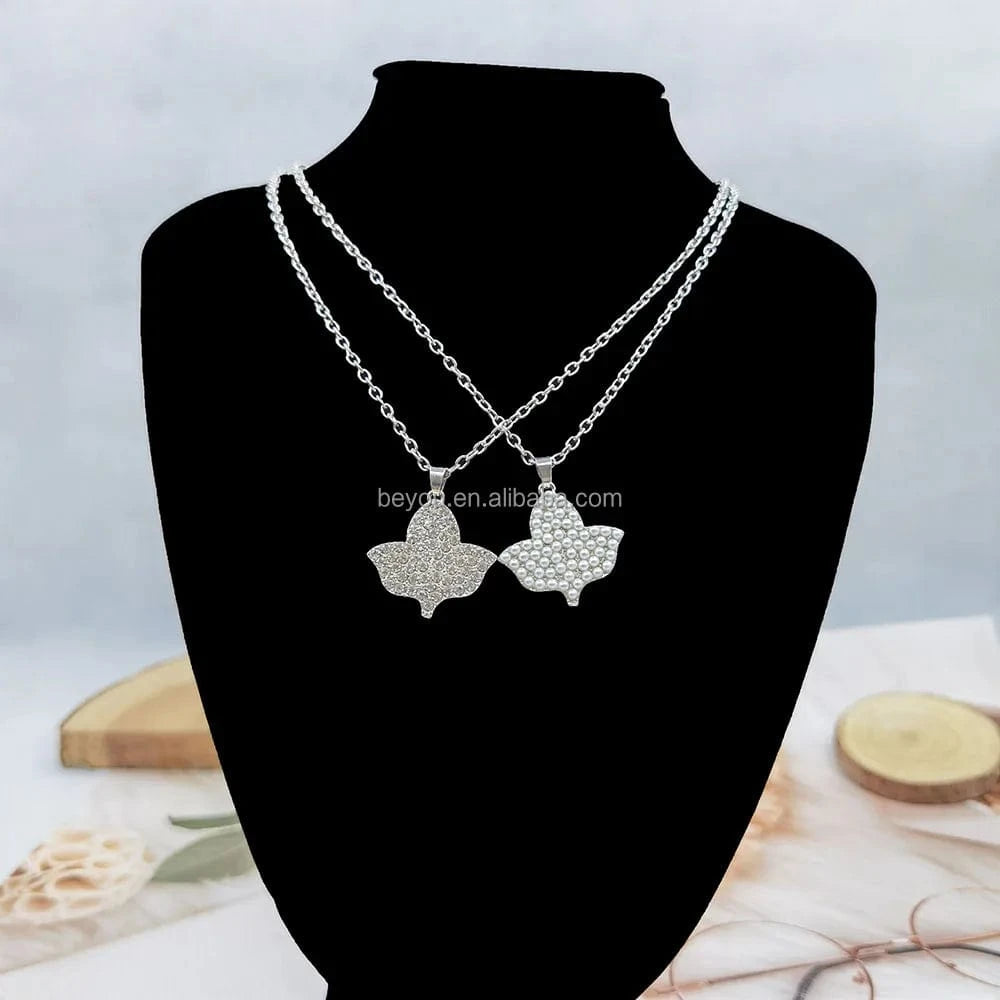 45cm+7cm / 1 / Silver Plated Handmade Greek Sorority White Pearl Rhinestone IVY Leaf Pendant Necklace Jewelry