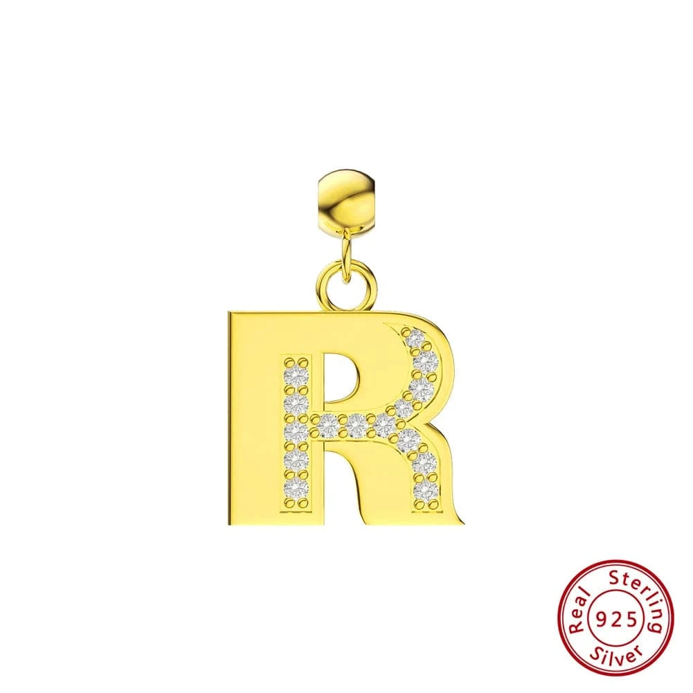 45cm / R RINNTIN ZK New Arrival Customized Gold Plated S925 Silver Chain With Zircon Heart Charms Personalized Alphabet Letter Necklace