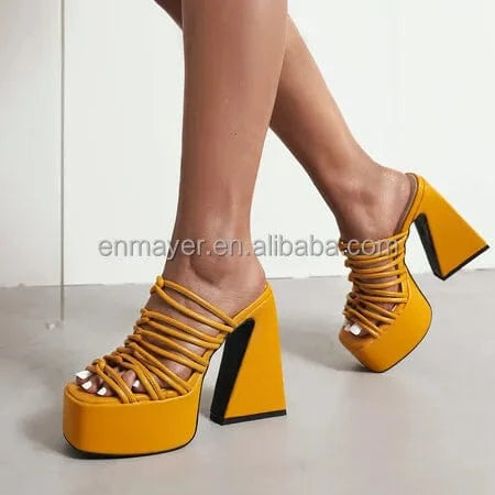 46 / Orange ENMAYER wholesale chunky heel womens slippers sexy square toe large size 46 platform shoes