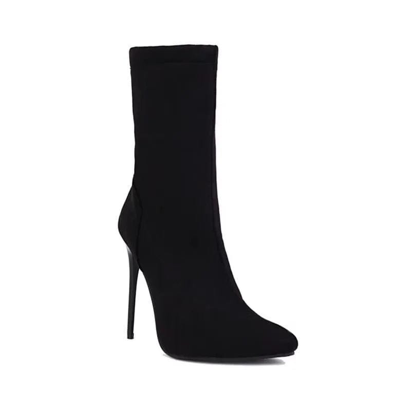 47 / Black Suede ANSZKTN Foreign trade cross-border spring and autumn suede super-high heel nightclub solid color knight Boots Ladies short boots
