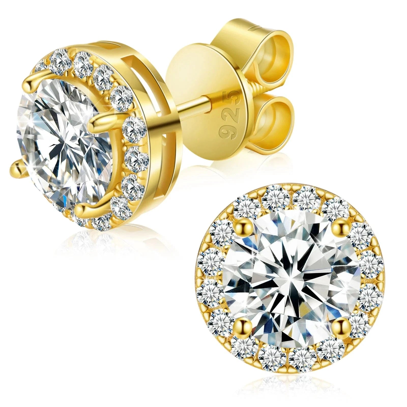 4mm 0.3ct*2-Gold Dropshipping Luxury Fine Jewelry Fashion Mens 3mm-10mm Iced Out Gold Plated 925 Silver VVS Moissanite Diamond Halo Stud Earrings