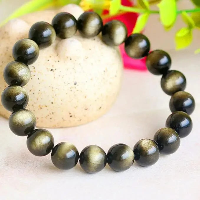 4mm / 19CM / Gold obsidian 8mm Gorgeous Semi-Precious Gemstones Round Beads Energy Power Crystal Reiki Healing Elastic Stretch Bracelet for Women Men Gifts