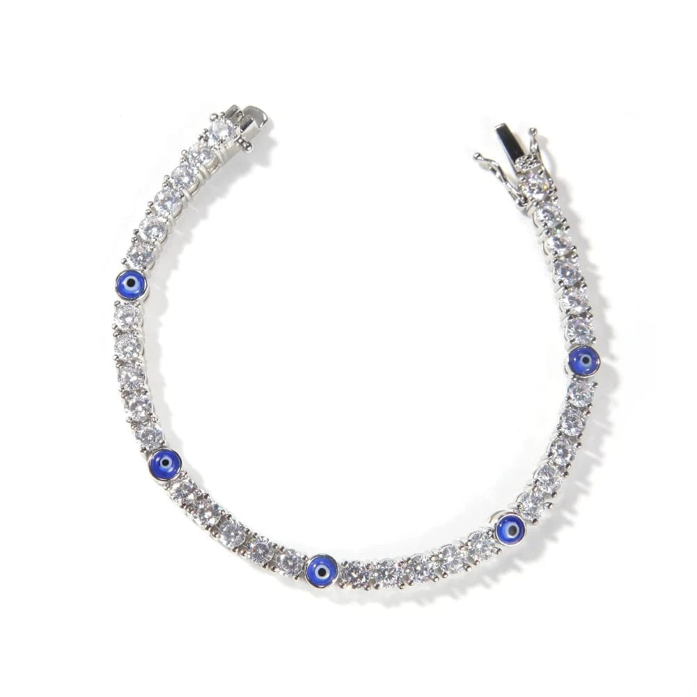 4mm*6inches / silver New Arrival Turkish Blue Eye Bracelet Anklet AAA CZ Iced Out Tennis Bracelets Wholesale Women Jewelries