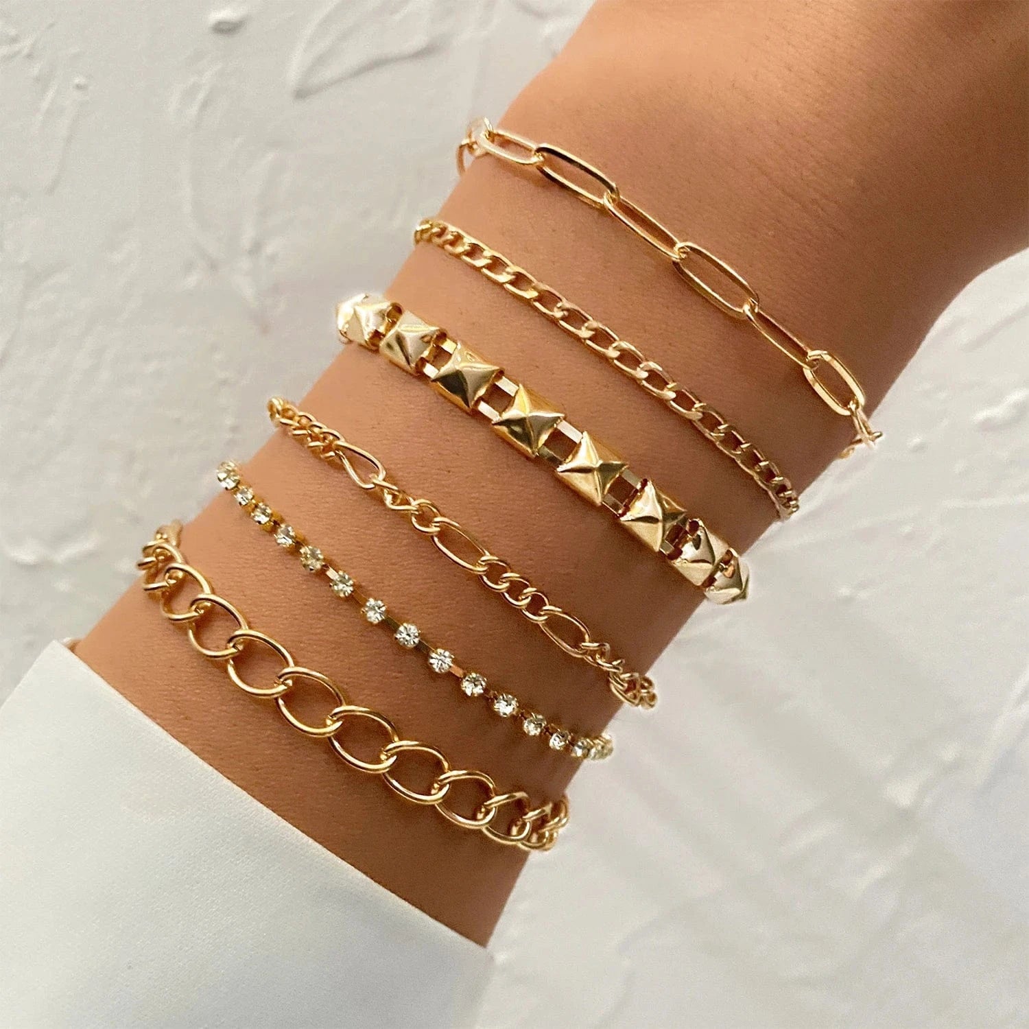 4Pcs Punk Heavy Metal Big Thick Chain Bracelet Set Women Retro Geometric Metal Twist Chain Bangles Bracelet Fashion Jewelry