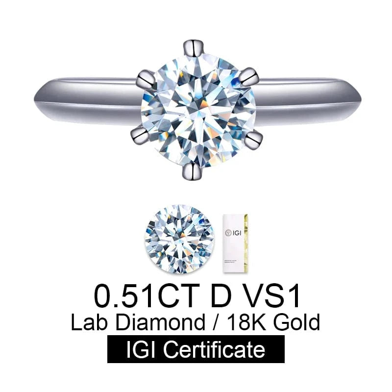 5 / 0.5ct lab diamond ring Messi Classic 18K Gold Jewelry Customized Engagement Wedding 0.3ct 0.5ct 1ct 1.5ct 2.5ct HPHT CVD Lab Grown Diamond Ring