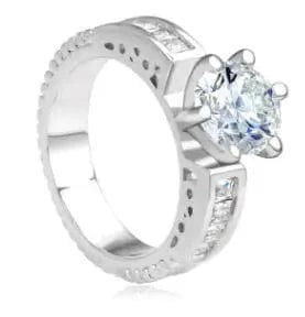 5.25 / R005 LUOTEEMI Luxury Princess Wedding Jewelry Platinum Plated Clear Zircon Women Fashion Jewellery Ladies Ring