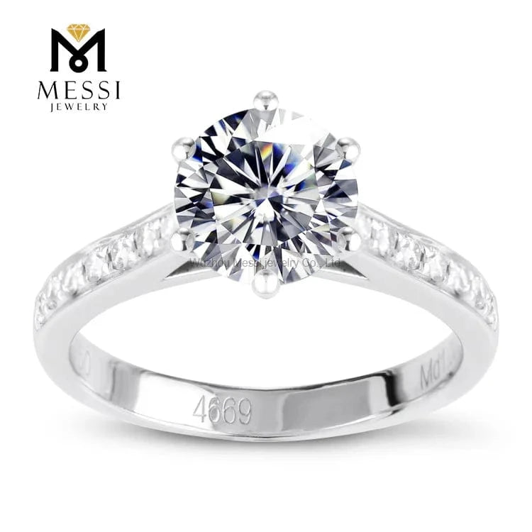 5.5 / 14k white gold Messi Jewelry 1ct moissanite engagement ring in 18k white gold for fiancee in stock
