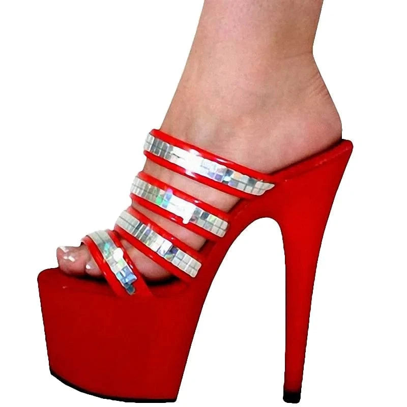 5.5 / Black Red stiletto platform high heels 17 cm club sexy high heels fashionable and elegant red summer sandals