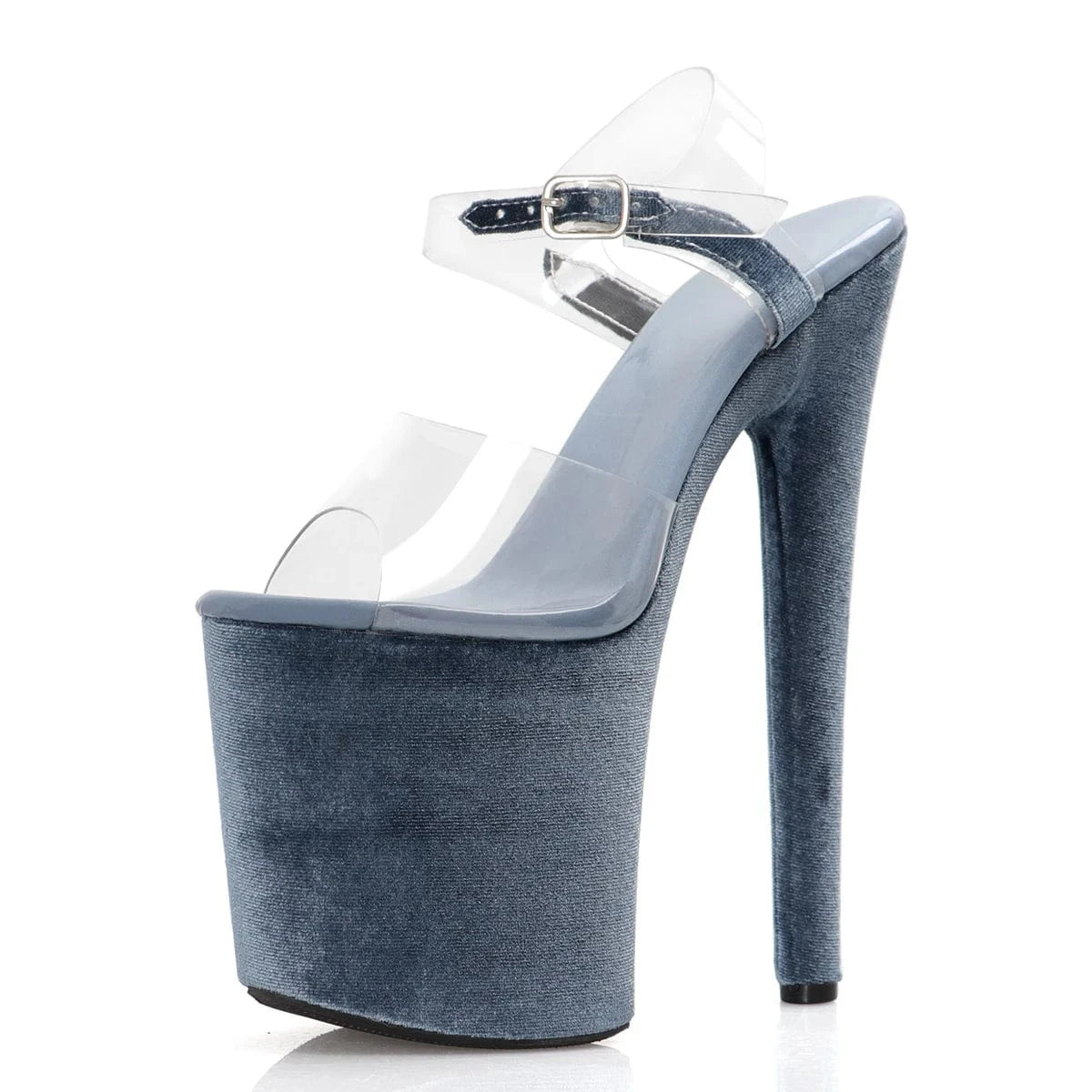 5.5 / Blue Transparent Peep Toe Platform Sandals 8Inch Strip Pole Dance Women's Big Size Sexy Fetish Shoes Exotic Dancer Party Full Dress