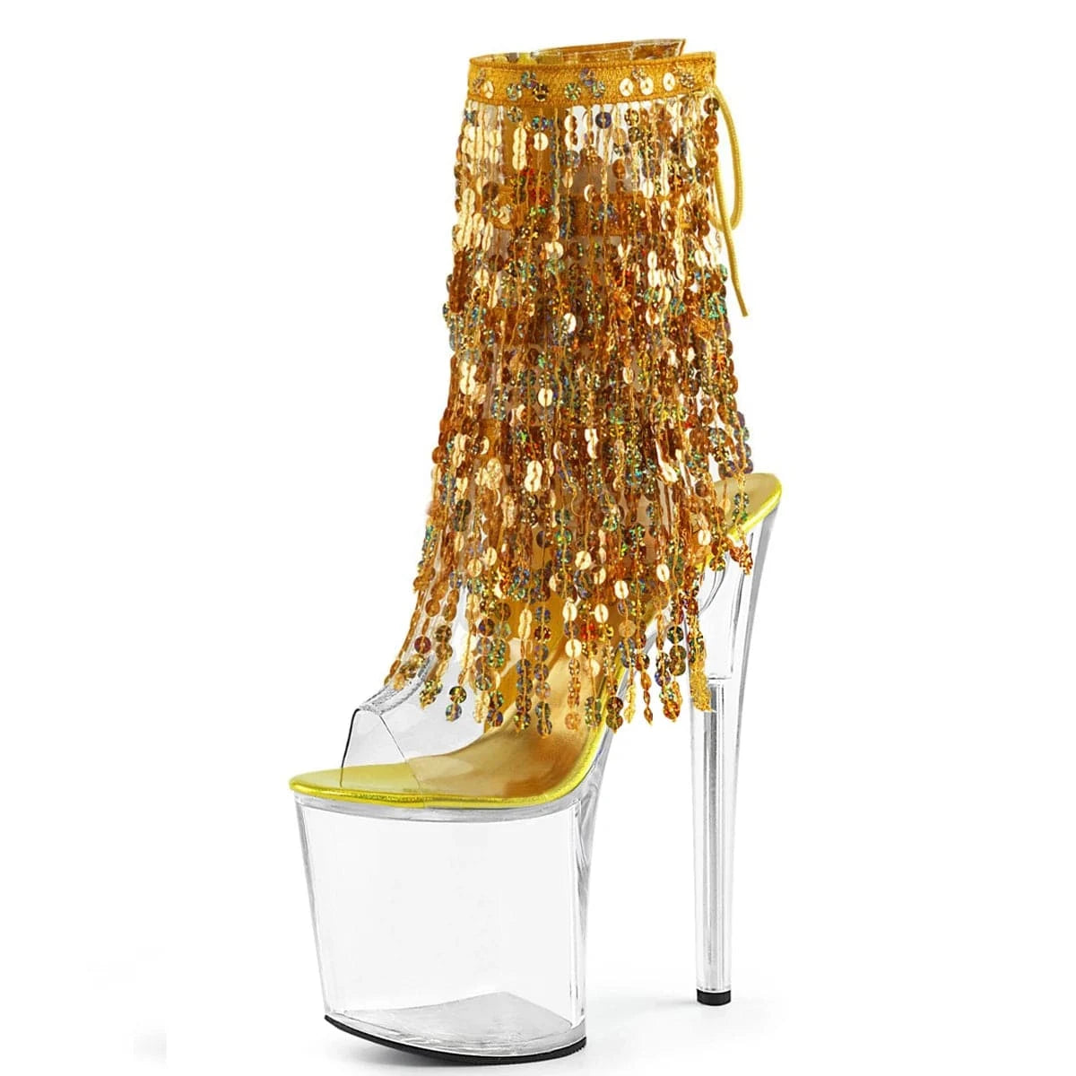 5.5 / Gold B 8Inch Pole Dance Shoes Glitter Fringe Open Toe Exotic Dancer Fashion Platform New 20cm Ankle Boot Stripper Heels Bling Nightclub