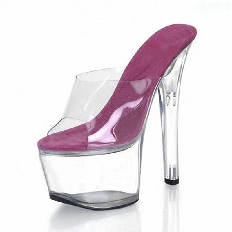 5.5 / Plum Transparent crystal platform thin heel Sexy Fetish Club stripper sexy high heels 17 cm super nightclub fun High Heels Sandals