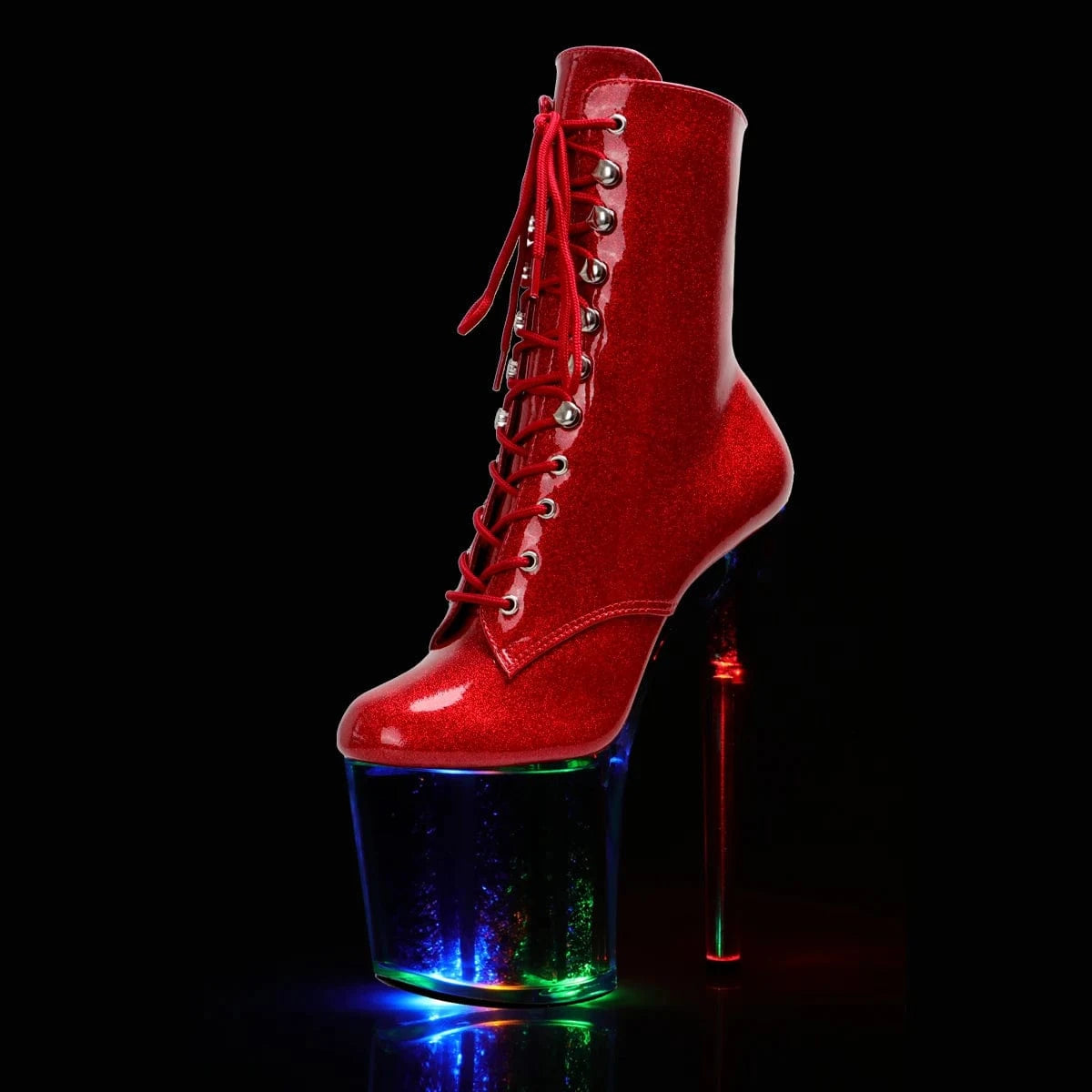 5.5 / Red Flash Pink Round Toe Stripper Heels Sexy Fetish Gothic 20cm Lace Up Pole Dance Exotic Dancer Catwalk Models Nightclub Women's