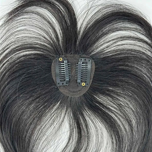 5*5cm / Natural Black / 25cm Wholesale Women's Virgin Remy Hair Topper Silk Top Bonding Toupees Wigs Human Hair Pieces Replacement System with Bangs In Stock
