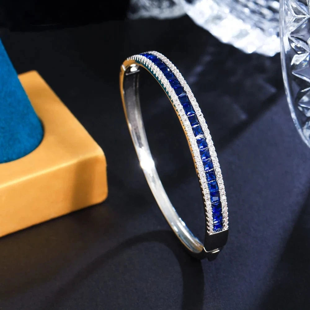 5.8cm / Blue-SZ0066-Lan Chic Colorful Jewelry Cubic Zirconia Crystal Rainbow Color Bangles Bracelets for Women Wedding Bridal Luxury Accessories