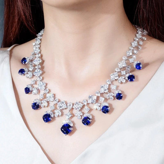 5 / 925 silver Messi Jewelry 925 Silver  White Gold Custom Moissanite Lab Sapphire Chain Necklace Ring Jewelry Set