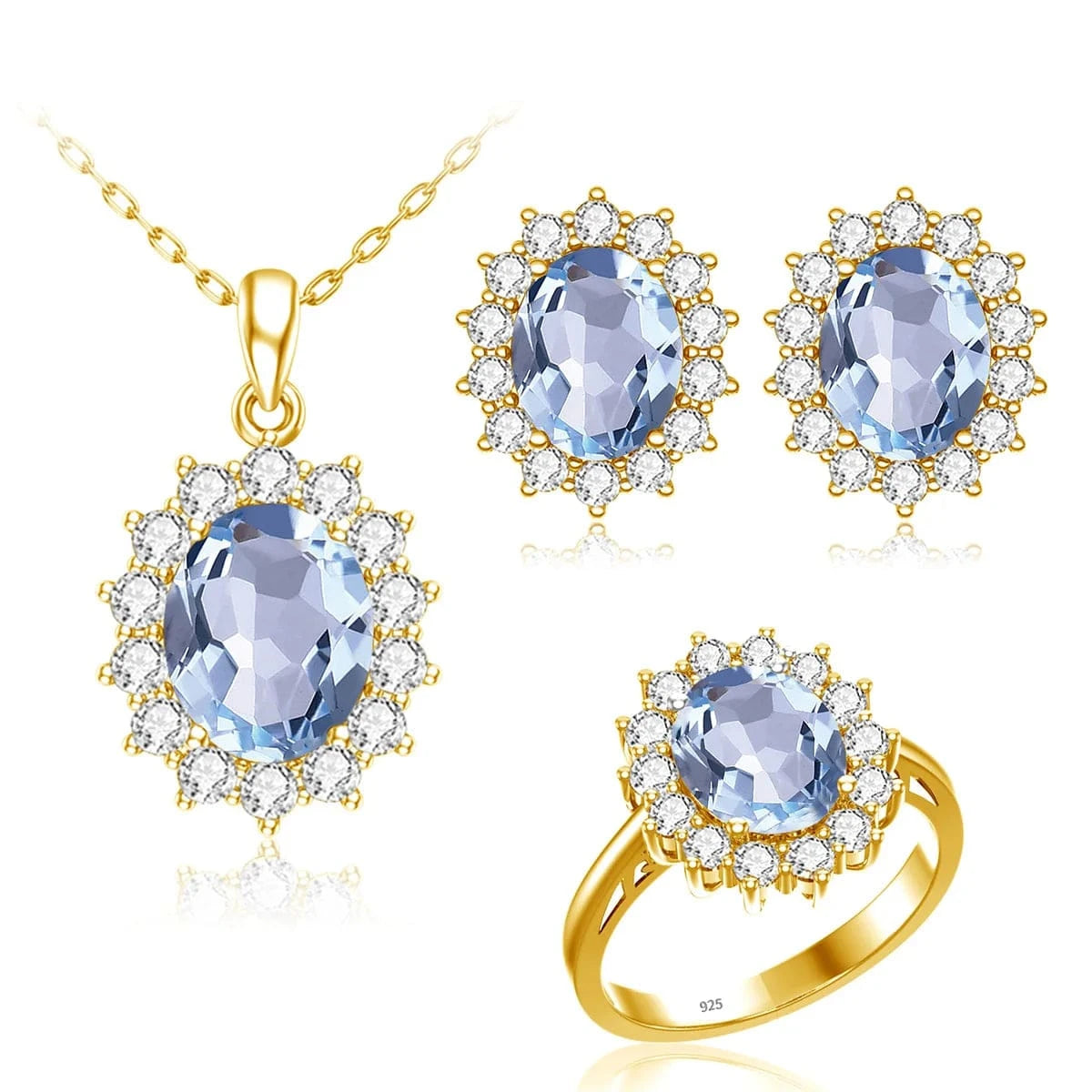 5 / Aquamarine Classic Design Princess Diana Women's Jewelry Sets Sterling Silver Gold Plated Amethyst Birthstone Set Jewelry