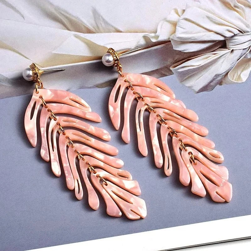 5 Big Geometric tassel resin korean fashion statement acrylic hawaii leaf pearl drop Earings trend jewelry for women 2021