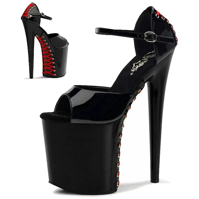 5 / Black 8inch-20cm black platform lace up sexy Exotic Dancer Shoes strip Dance Pole Dance fashionable high-heeled  high heel shoes