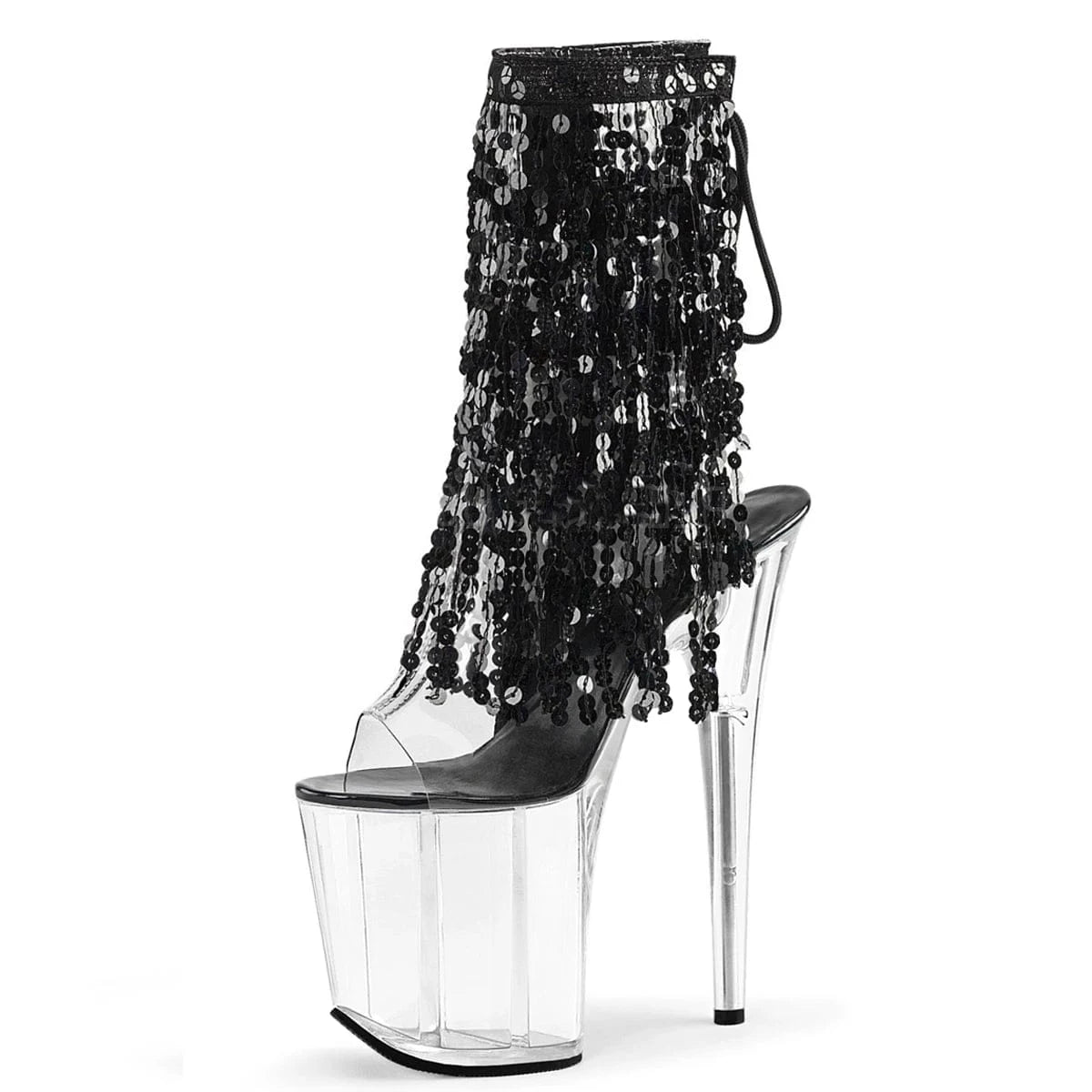5 / Black A 8Inch Pole Dance Shoes Glitter Fringe Open Toe Exotic Dancer Fashion Platform New 20cm Ankle Boot Stripper Heels Bling Nightclub