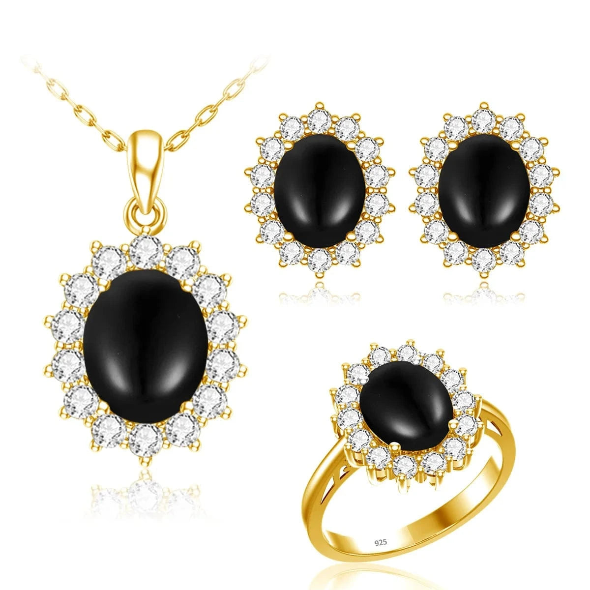 5 / Black Onyx Classic Design Princess Diana Women's Jewelry Sets Sterling Silver Gold Plated Amethyst Birthstone Set Jewelry