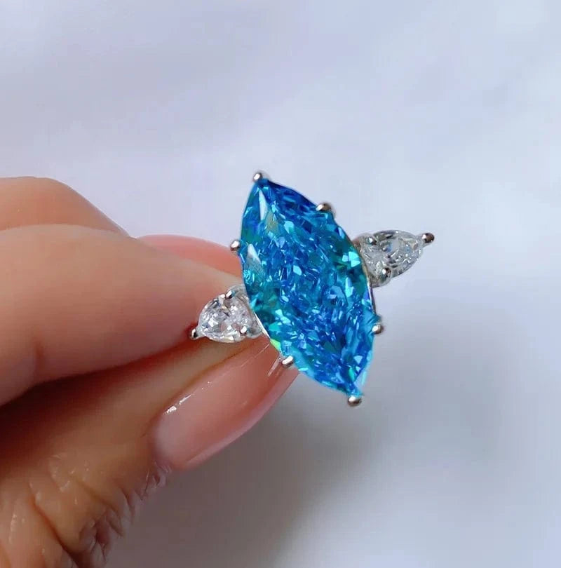5 / Blue Luxury S925 Sterling Silver Jewelry High Carbon Diamond Radiant Cut Aquamarine Ring Eternal Wedding Ring Female Jewelry