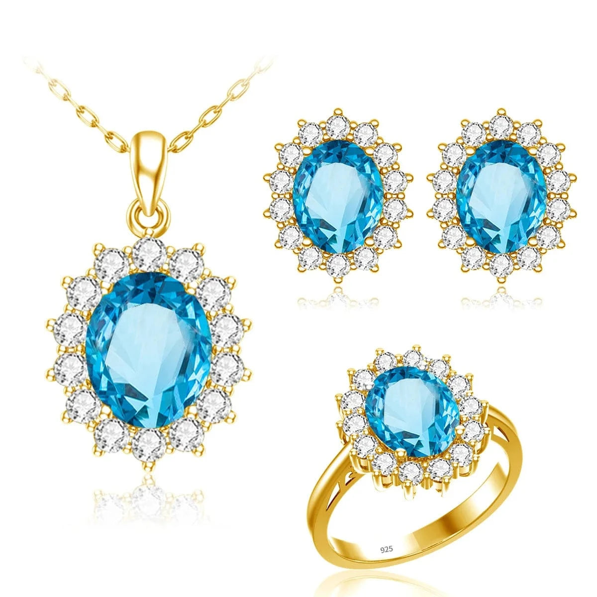 5 / Blue Topaz Classic Design Princess Diana Women's Jewelry Sets Sterling Silver Gold Plated Amethyst Birthstone Set Jewelry