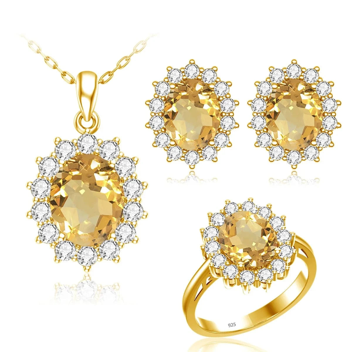 5 / Citrine Classic Design Princess Diana Women's Jewelry Sets Sterling Silver Gold Plated Amethyst Birthstone Set Jewelry