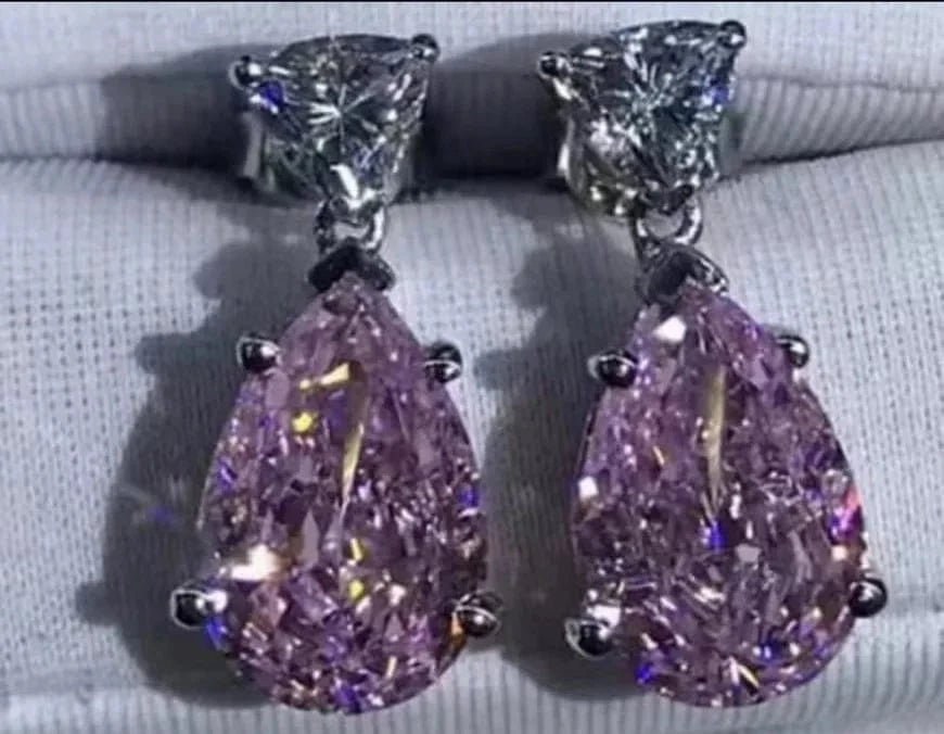 5 ct total 10 ct Silver 925 Original Total 10 Carat Brilliant Cut Diamond Test Past Pink Water Drop Moissanite Wedding Earrings Gemstone Jewelry