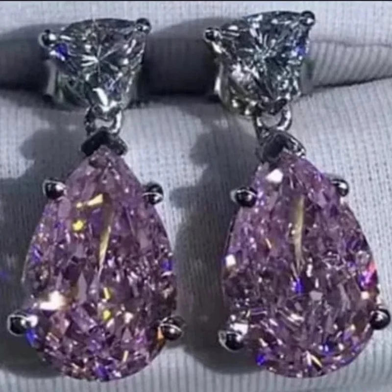 5 ct total 10 ct Silver 925 Original Total 10 Carat Brilliant Cut Diamond Test Past Pink Water Drop Moissanite Wedding Earrings Gemstone Jewelry