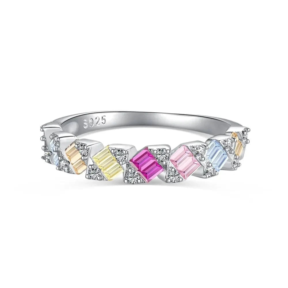 5 / DY120746-S-W-CS Dylam Colorful Dainty Design Fine Jewelry S925 Silver Rhodium Plated Multiple Color 5A Cubic Zirconia Diamond Jewellery Rings