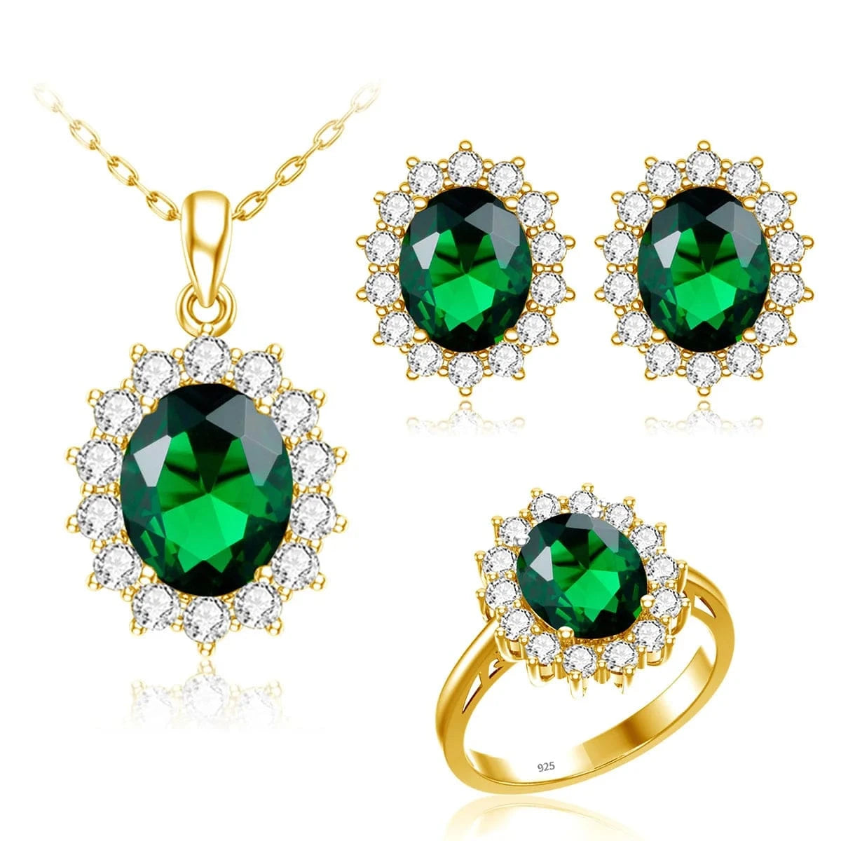 5 / Emerald Classic Design Princess Diana Women's Jewelry Sets Sterling Silver Gold Plated Amethyst Birthstone Set Jewelry