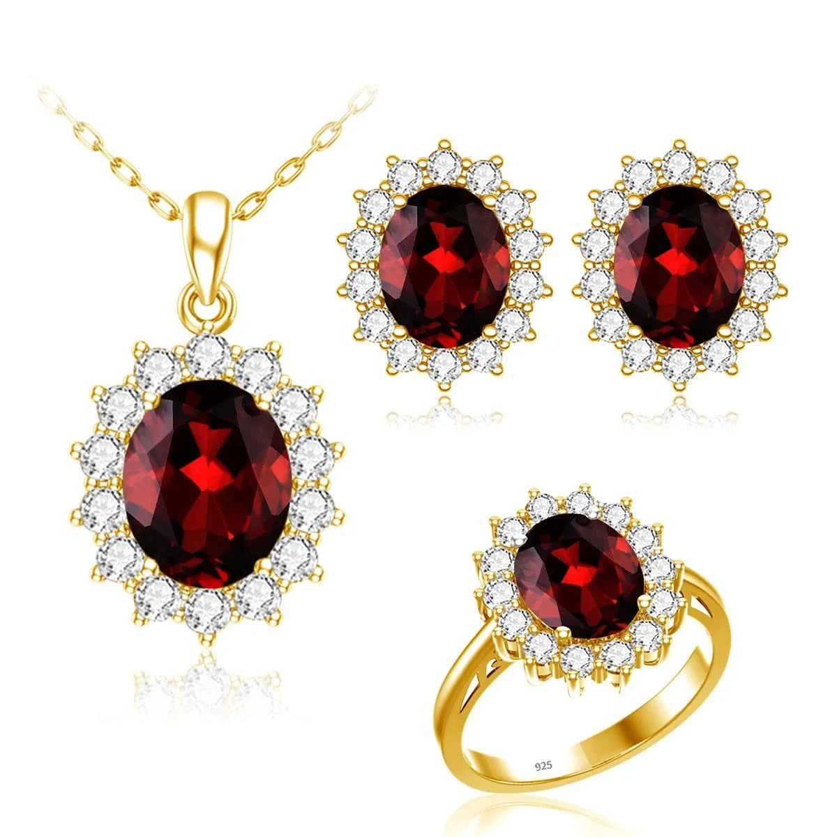 5 / Garnet Classic Design Princess Diana Women's Jewelry Sets Sterling Silver Gold Plated Amethyst Birthstone Set Jewelry