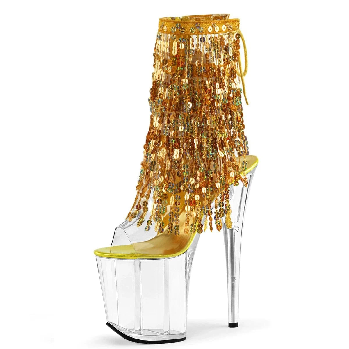 5 / Gold A 8Inch Pole Dance Shoes Glitter Fringe Open Toe Exotic Dancer Fashion Platform New 20cm Ankle Boot Stripper Heels Bling Nightclub