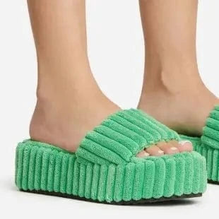 5 / Green BUSY GIRL KX4562 Women Sandals 2024 Trending Slippers For Women Pink Green Flat Sandals Platform Heels Ladies Towel Slippers