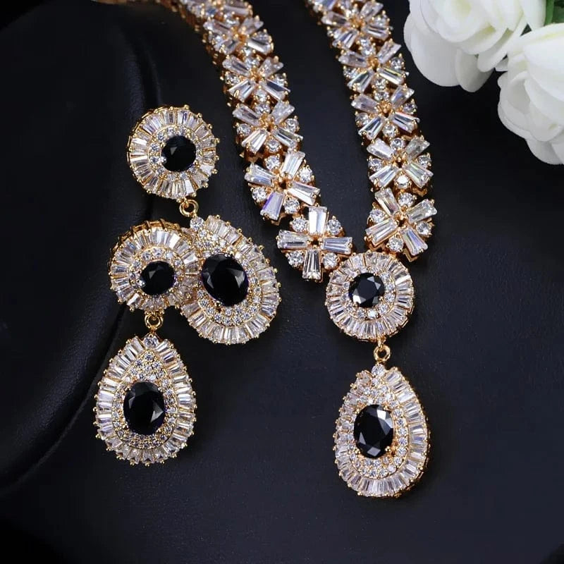 5 High Quality Ruby CZ Zircon Micro Inlay Bridal Wedding Jewellery Set Luxury Diamond 18K jewelry sets dubai 18k solid gol Gold Women Necklace Earings Set