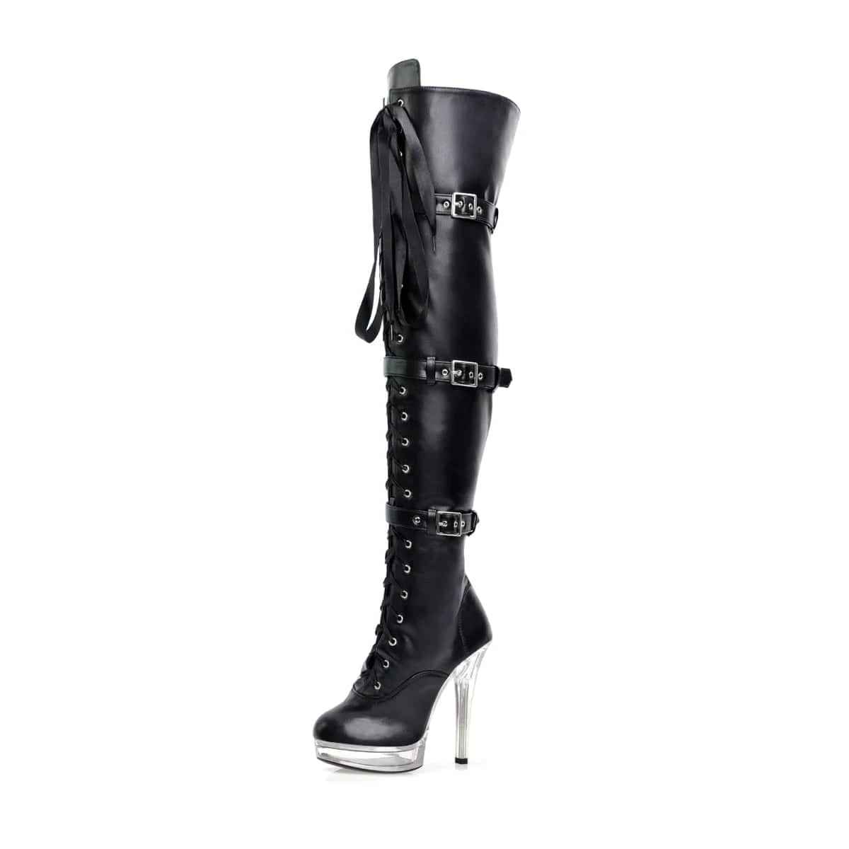 5 inch-13cm 2024 new thin Heel Black Knee Boots pole dance queen boots sexy nightclub lace up high heels crossdresser shoes