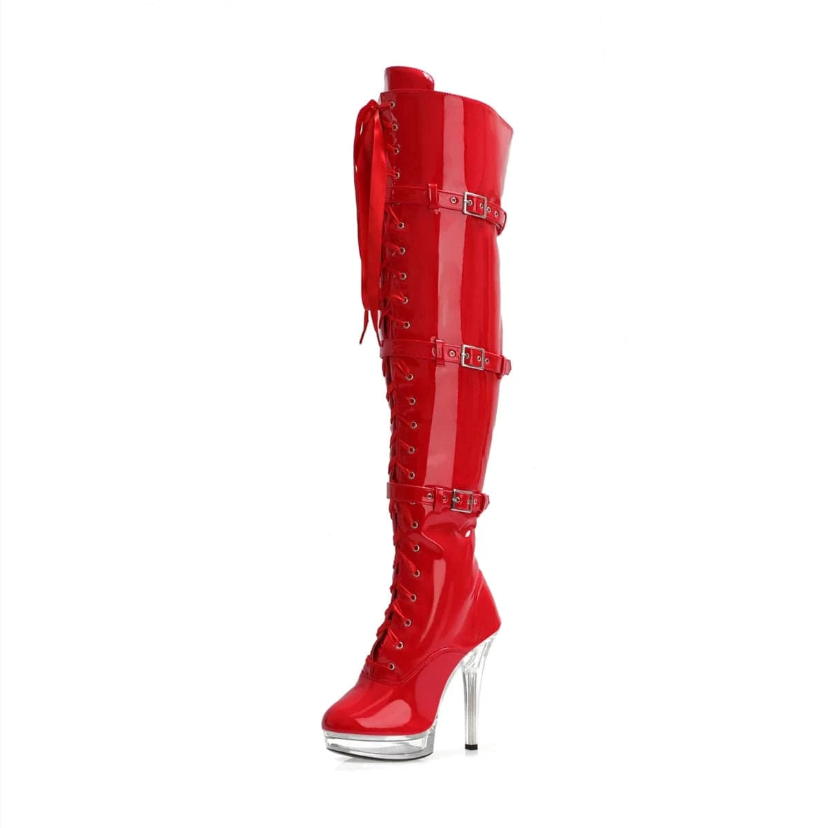 5 inch-13cm 2024 new thin Heel Black Knee Boots pole dance queen boots sexy nightclub lace up high heels crossdresser shoes