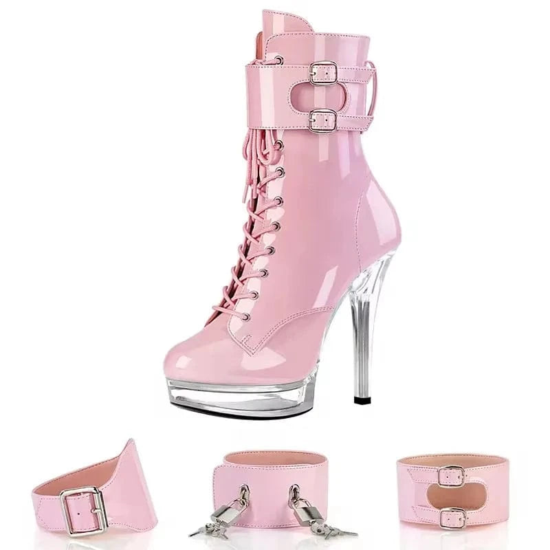 5 inch-13cm Exotic Dancer Boots sexy fetish super high heel short boots nightclub lace up platform women boots Stripper Heels